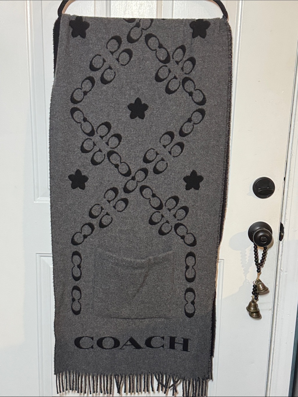 Coach Gray Wool-blend Signature Logo Scarf with Pockets